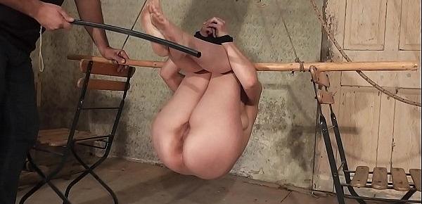  Milf slave tied on a parrot perch and tortured with electricity